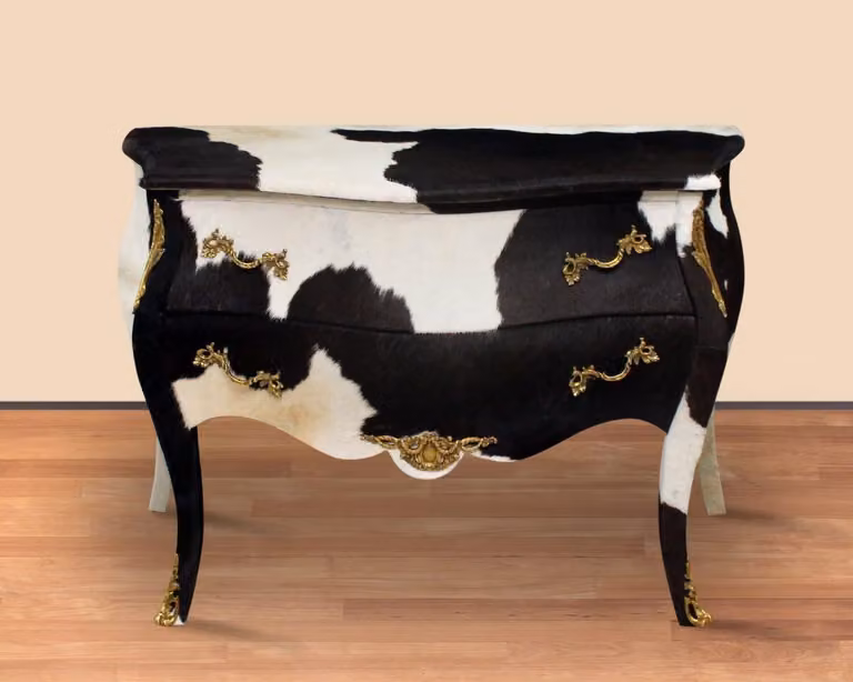 Casa Padrino Cassettone barocco in vacchetta nero/bianco 120 x 55 x h. 85 cm - Mobili in stile antico
