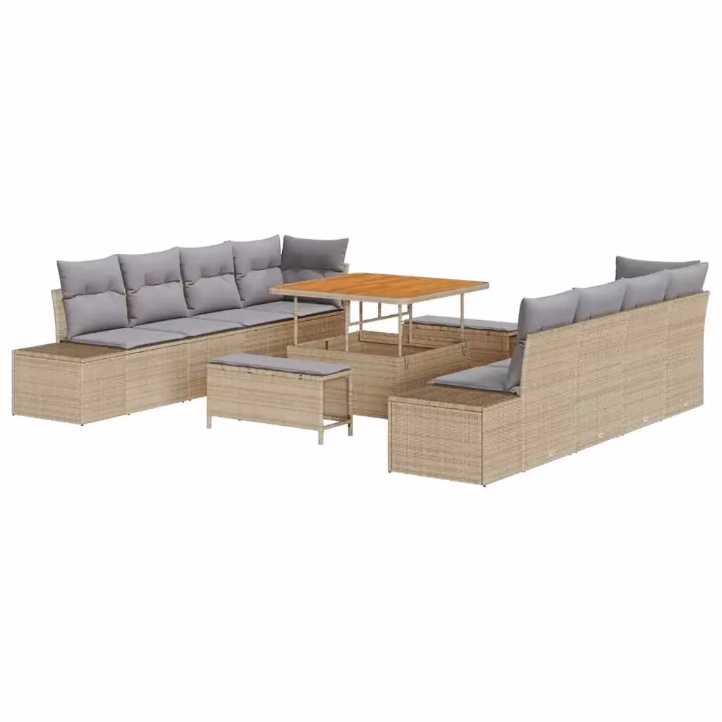 Set Divano da Giardino vidaXL 11 Pezzi in Polyrattan Beige con Cuscini e Tavolino da Esterno – 2
