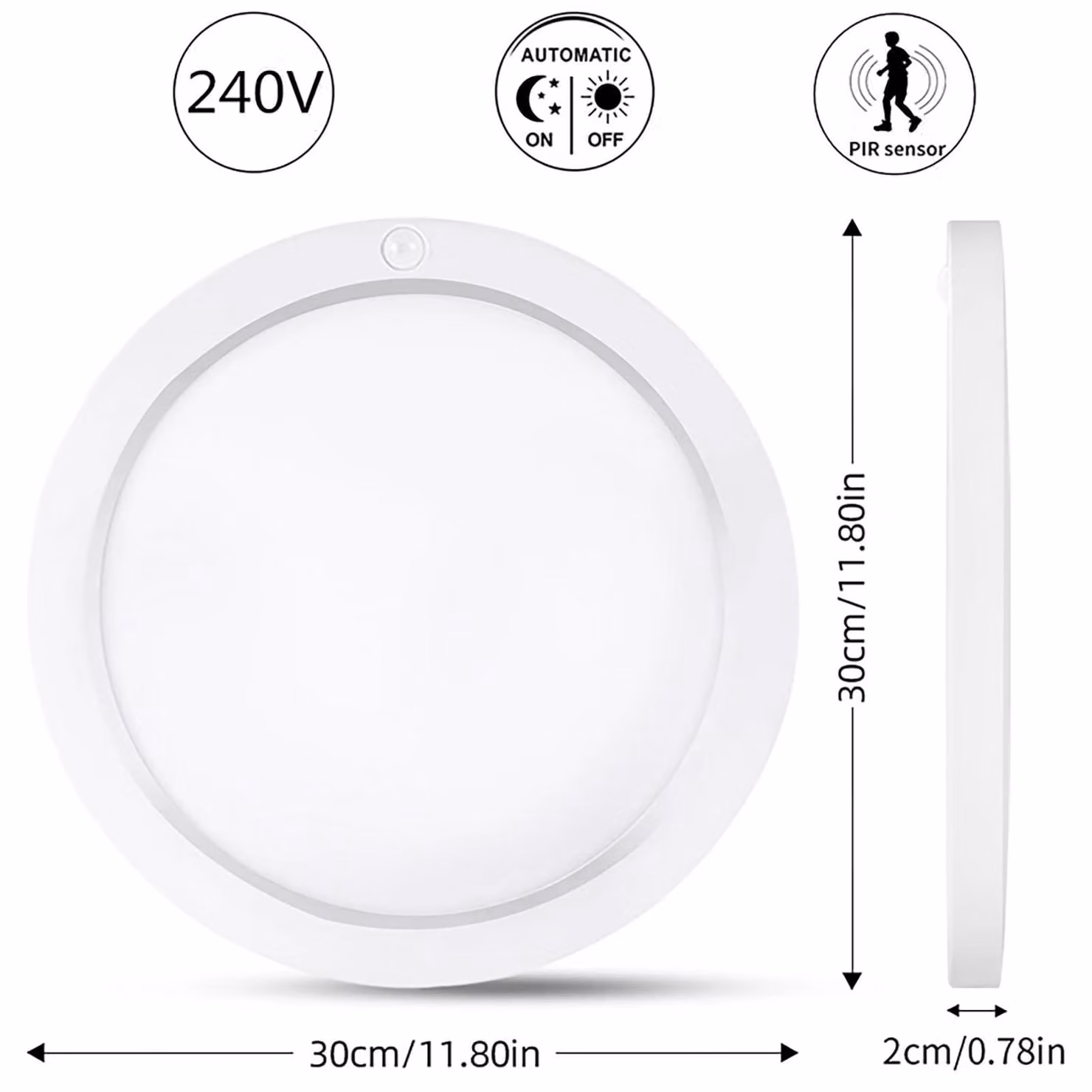 Pannello a soffitto con sensore di movimento - Lampada a soffitto - 24 W - Confezione da 2 - Materiale: ferro e acrilico - 220 V