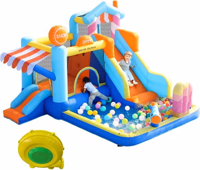 [Con soffiatore] Castello gonfiabile per bambini, parco acquatico multifunzionale all'aperto + trampolino, scivolo d'acqua, piccolo scivolo, fontana,