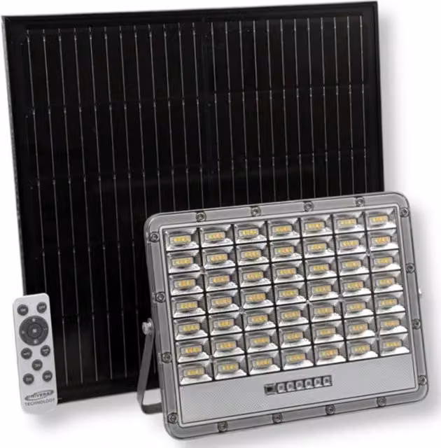 Faro Led Floodlight Trade Shop Traesio Grigio con Pannello Solare, 2000lm, IP65, con Telecomando e Timer – 1