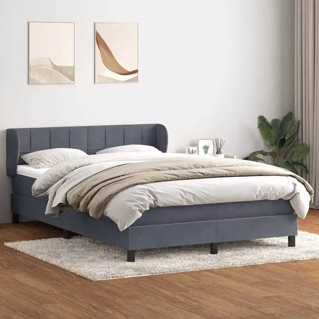 Letto a molle con materasso ibrido vidaXL in velluto grigio e bianco L: 163 cm, P: 213 cm, H: 88 cm – 1