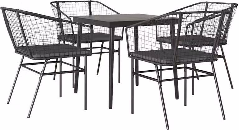 Set da Pranzo da Giardino con Cuscini 5 pz Polyrattan Vetro