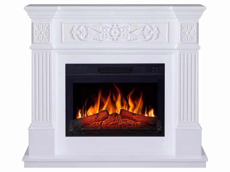 ArtiFlame Camino elettrico Toscana AF23S Camino elettrico da appoggio con riscaldamento da 1800 W, effetto fiamma realistico, illuminazione a LED, telecomando, timer, bianco
