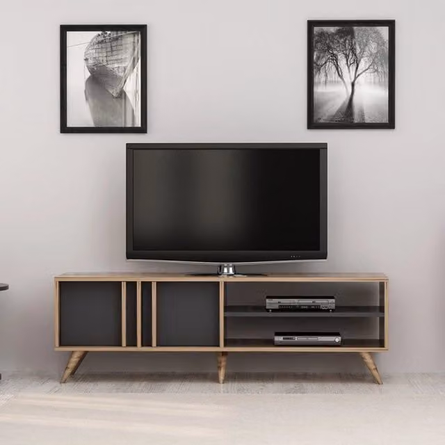 Porta TV Rilla 150 moderno colore noce antracite L: 150 cm, P: 48 cm, H: 35 cm