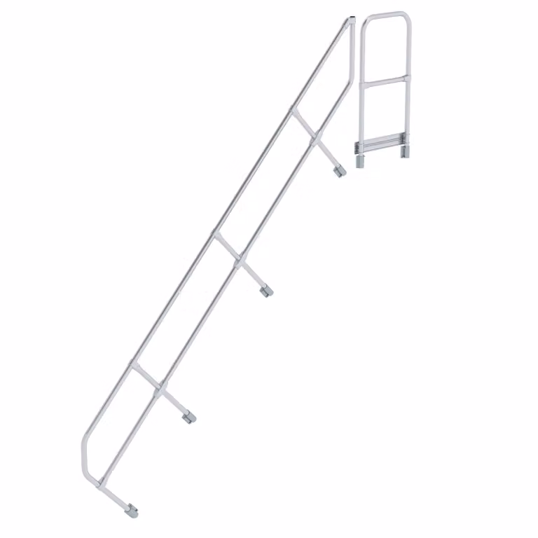 Scala con piattaforma a 45° secondo corrimano per 12 gradini inclinazione 45°