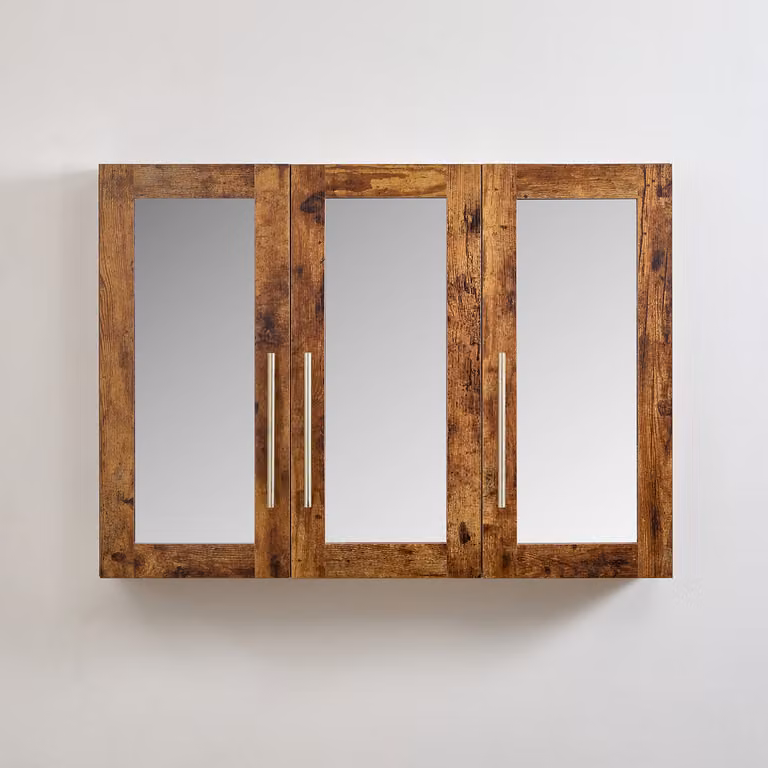 Mobiletto a Specchio da 600mm x 650mm en Rovere Scuro - Completo di Maniglie Moderne a Barra in Oro Satinato - Cluo