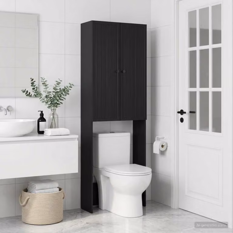 Mobile bagno moderno vidaXL EDE nero in legno ingegnerizzato, L: 66 cm, P: 25,5 cm, H: 190 cm