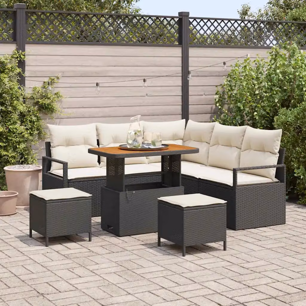 Set Divano da Giardino 8 Pezzi vidaXL Nero con Cuscini e Struttura in Metallo e Polyrattan – 1