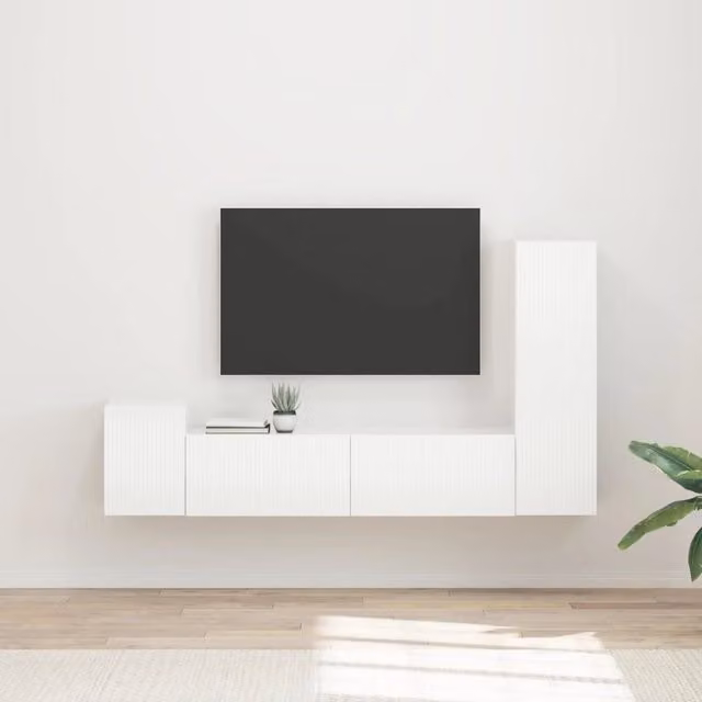 Set mobile TV 4 pz Bianco Lucido Legno ingegnerizzato 3409001