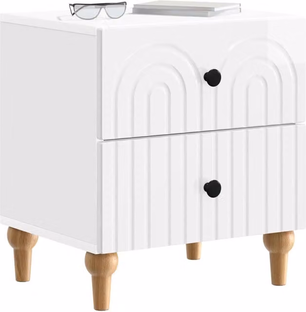 Set di 2 Comodini Moderni Bianco Lucido L: 43 cm, P: 34,5 cm, H: 48 cm
