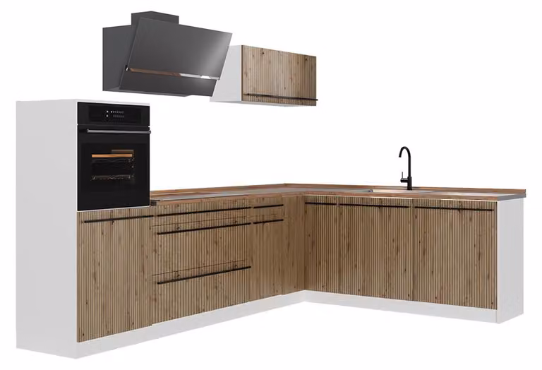 Cucina angolare completa Vicco R-Line Rovere artigianale/Bianco 287 x cm senza piano di lavoro, Model 67532