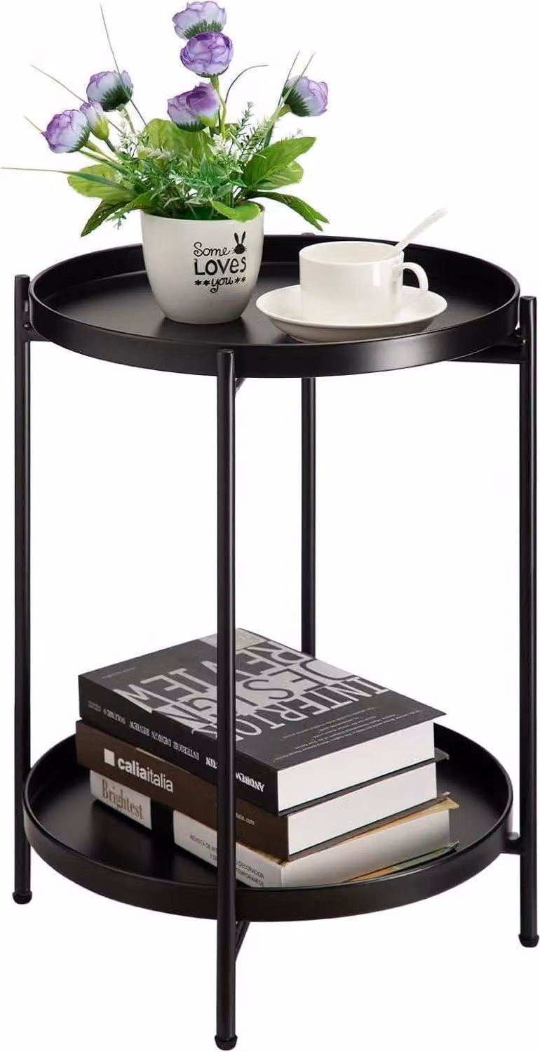 Tavolino da caffè in metallo nero 2 livelli soggiorno camera da letto terrazza