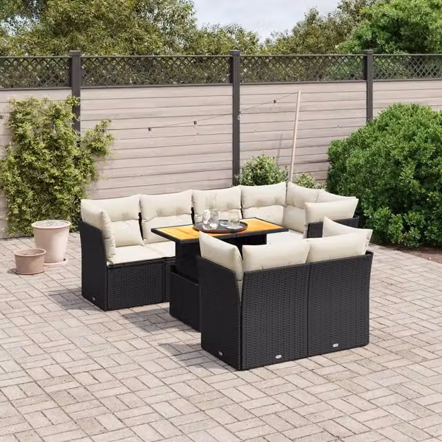 Set Divani da Giardino con Cuscini 8 pz Nero in Polyrattan 3270706