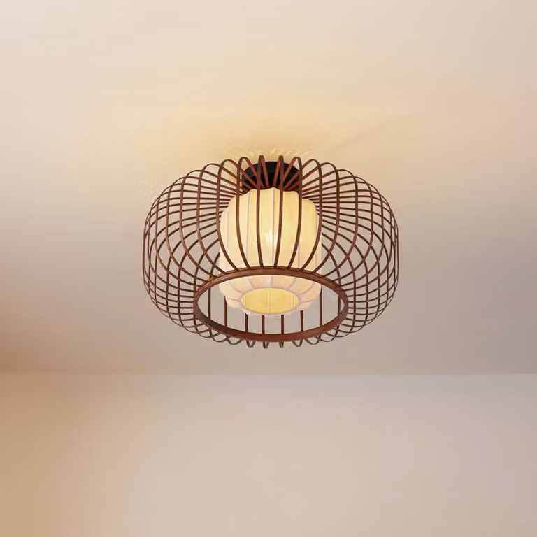 Plafoniera soffitto Davella Lindby, dimmerabile, Legno scuro, Soggiorno / Sala da pranzo, bambù, Scandinavo, Plafoniera