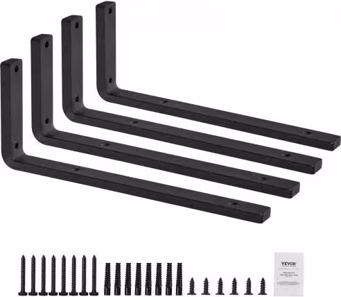 Staffe per mensole VEVOR a forma di L in acciaio nero opaco, set da 4 pezzi, capacità di carico 72,6 kg, L: 41,0 cm, P: 15,5 cm