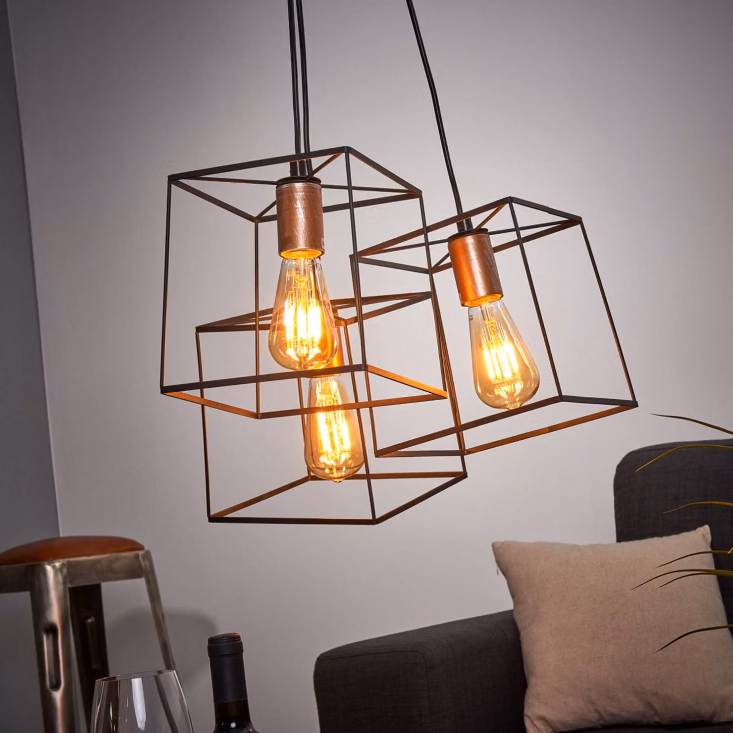 Viokef Lampada a sospensione Agatha, dimmerabile, Nero, Soggiorno / Sala da pranzo, Metallo, Vintage, Lampada a sospensione