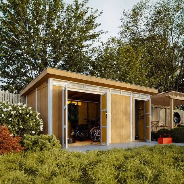 Casetta da Giardino TIMBELA M905C-TERRA Brown con Pavimento e Grondaia L: 530 cm, P: 279 cm, H: 237 cm – 1