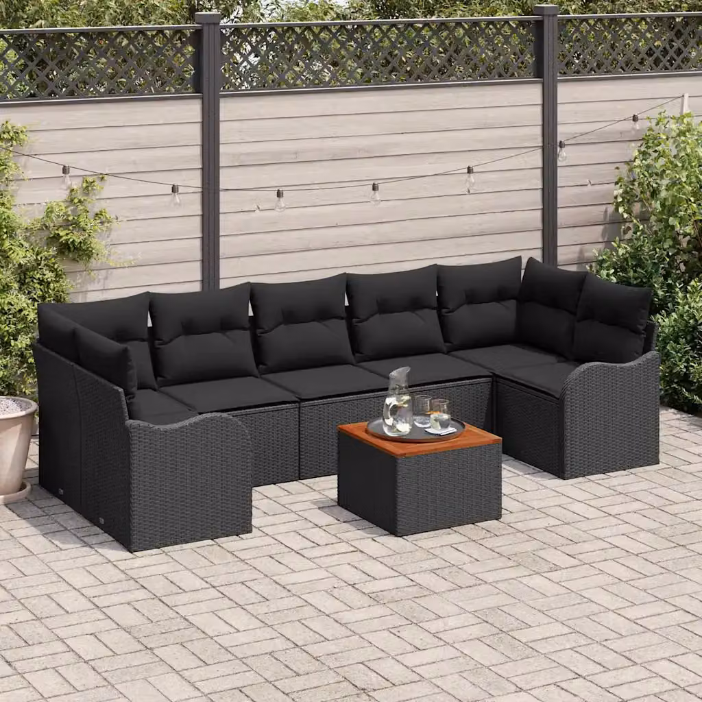 Set Divano da Giardino vidaXL 8 Pezzi Moderno a Forma di L con Tavolino e Contenitore Nero con Cuscini Inclusi – 1