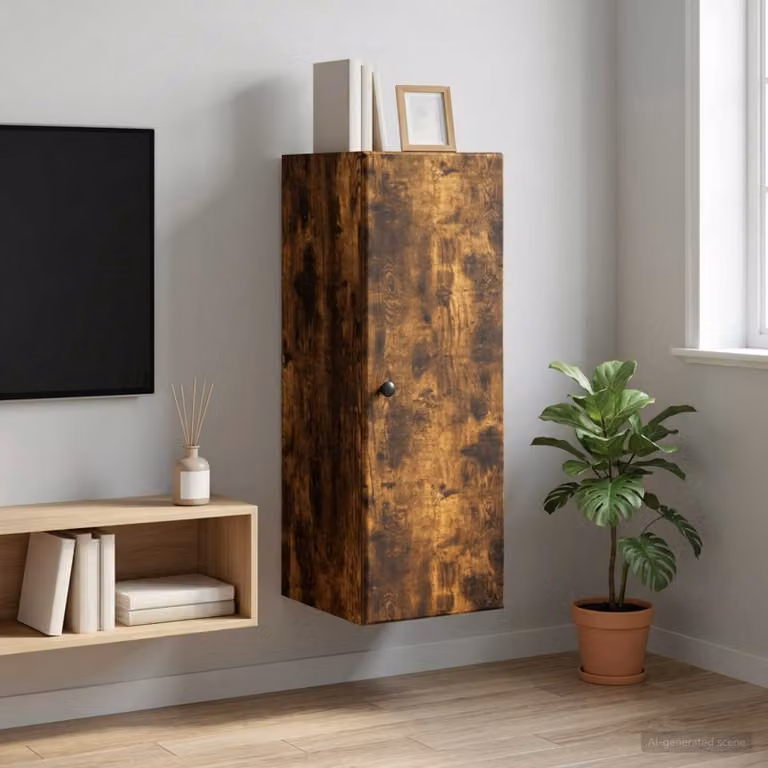 Mobiletto a muro vidaXL moderno in legno e metallo marrone con ante a battente e ripiani interni L: 33 cm, P: 34,5 cm, H: 90 cm