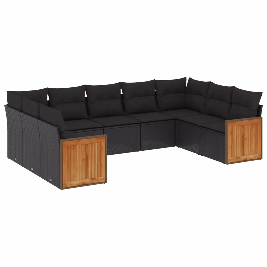 vidaXL Set Divani da Giardino a L 9 pz in Polyrattan Nero con Cuscini Imbottiti e Rivestimenti Rimovibili – 2