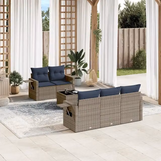 Set Divani da Giardino 6 pz con Cuscini Grigio in Polyrattan 3219900