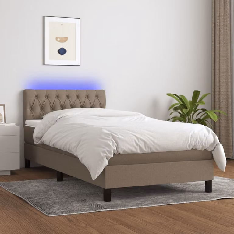 The Living Store Letto a molle insacchettate con materasso e tessuto LED Taupe 90x200 cm