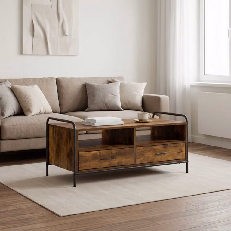 vidaXL Tavolino da salotto moderno in rovere fumo con struttura in metallo L: 99,5 cm, P: 49 cm, H: 46 cm