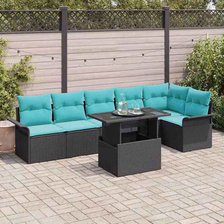 Maison Exclusive - Set da giardino composto da 7 pezzi. Colore: nero. Materiale: rattan sintetico