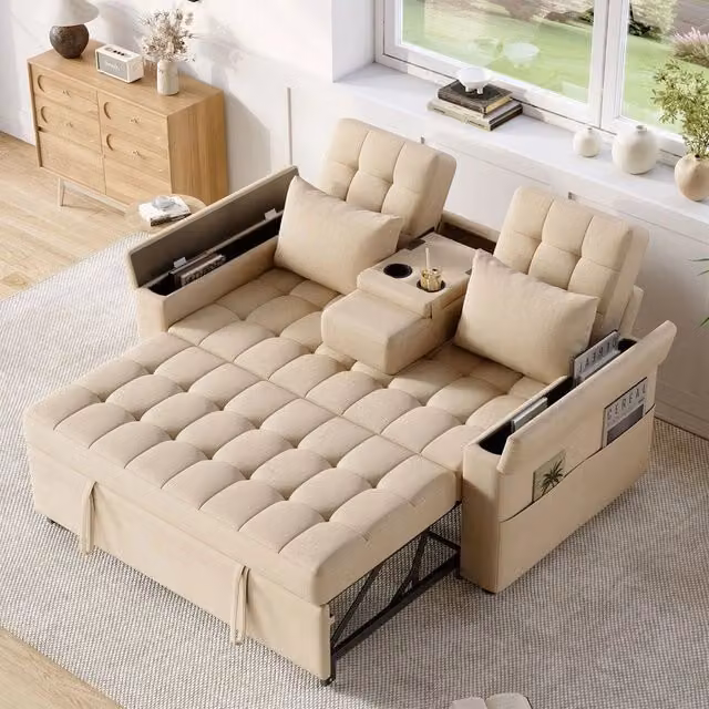 Divano letto 2 posti - Xylo - Schienale regolabile, con ripostiglio, beige