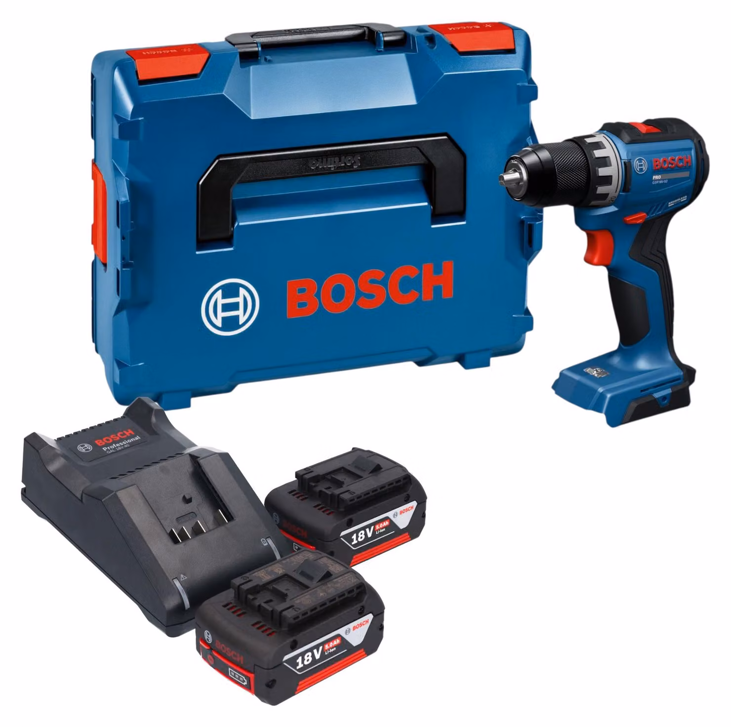 Trapano avvitatore a batteria Bosch GSR 18V-52 Professional 18 V 70 Nm brushless + 2 batterie da 5,0 Ah + caricabatterie + L-Boxx