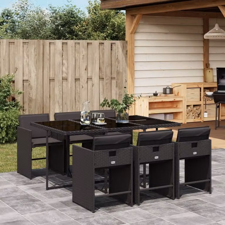 Maison Exclusive - Set da Pranzo da Giardino 7 pz Nero con Cuscini in Polyrattan