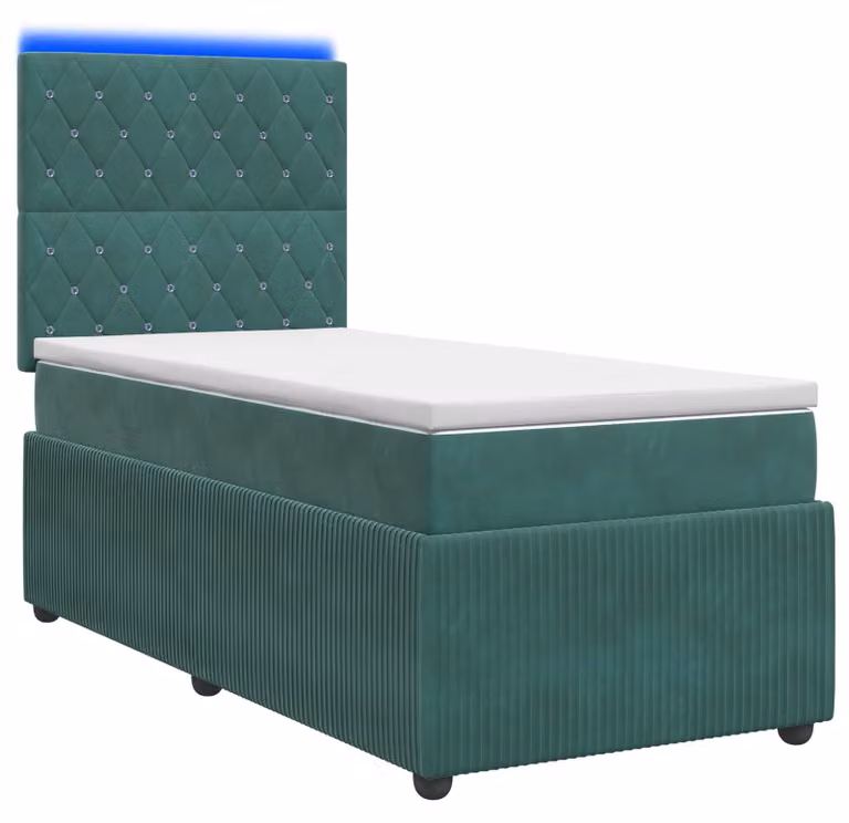 Letto a molle LED con materasso verde scuro 90 x 200 cm in velluto
