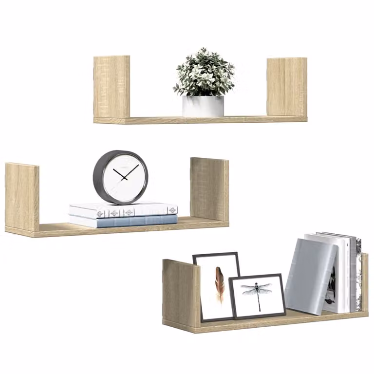 Set di 2 mensole da parete vidaXL in truciolato color rovere Sonoma, L: 58 cm, P: 18 cm, H: 18 cm
