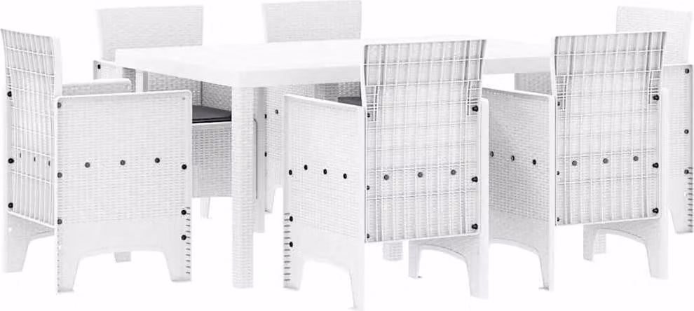 Set da Pranzo per Giardino 7 pcs Bianco Rattan Polt