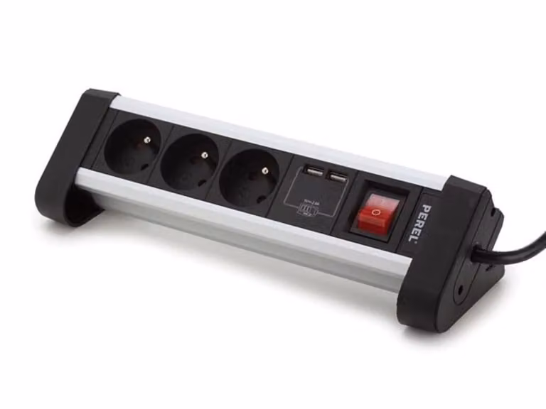 Presa di corrente da tavolo con 3 prese e 2 porte di ricarica USB - 2,4 A - Pin Terra