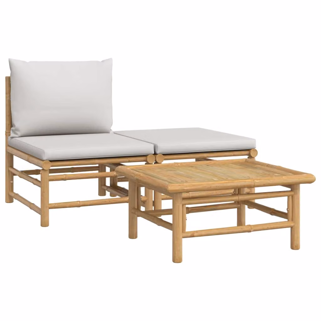 SYFAX™ Set da giardino 3 pezzi con cuscini grigio chiaro bambù