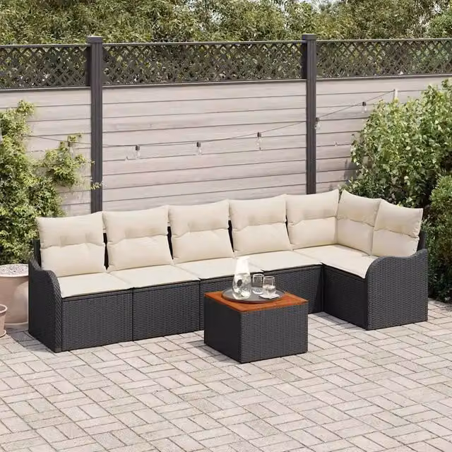 Set Divano da Giardino 7 pz Nero e Crema polyrattan 3356129