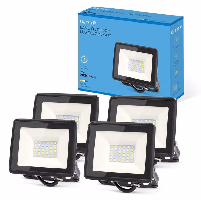Faretto LED da esterno, 30W, 2830 lumen, luce bianca fredda, grado di protezione IP65, confezione da 4 pezzi