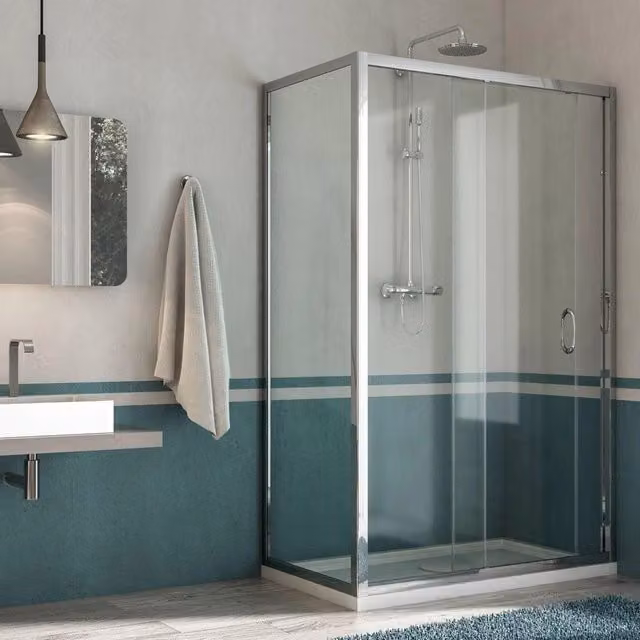 Box Doccia Angolare 90x150 cm 1 Anta Scorrevole in Cristallo Trasparente 6mm H185 Fosterberg Kolding Duo