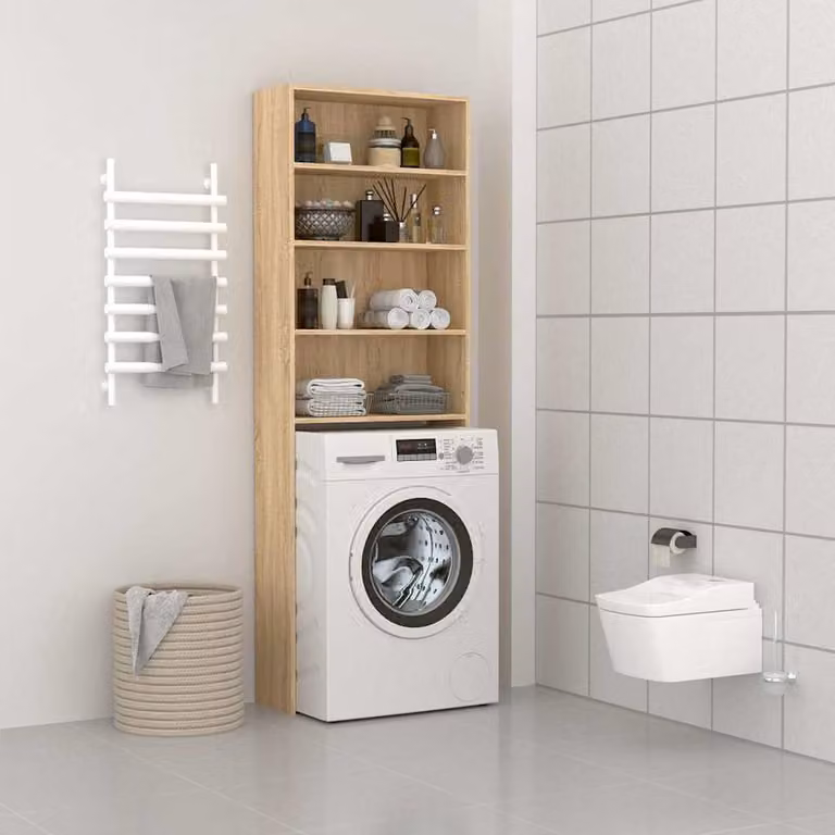 Mobile per lavatrice vidaXL in rovere sonoma con ripiani e ante, L: 64 cm, P: 24 cm, H: 190 cm