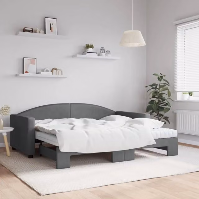 Divano Letto Estraibile vidaXL in Tessuto Grigio con Cassetto per Soggiorno e Camera da Letto L/P/H: 90 x 190 cm