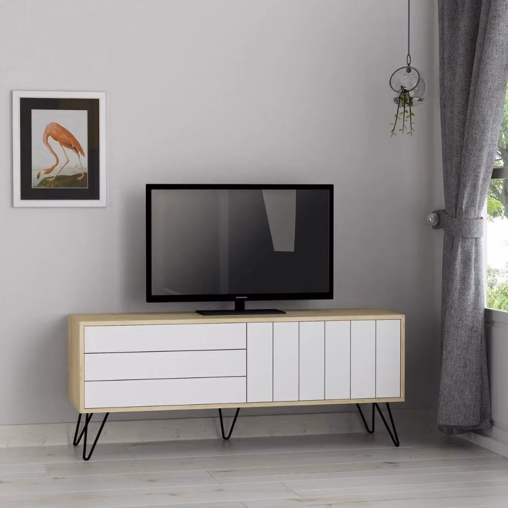Porta TV Picadilly Veriaffari con struttura in rovere e 2 ante a ribalta bianche L: 139.6 cm, P: 35.6 cm, H: 57.5 cm – 2