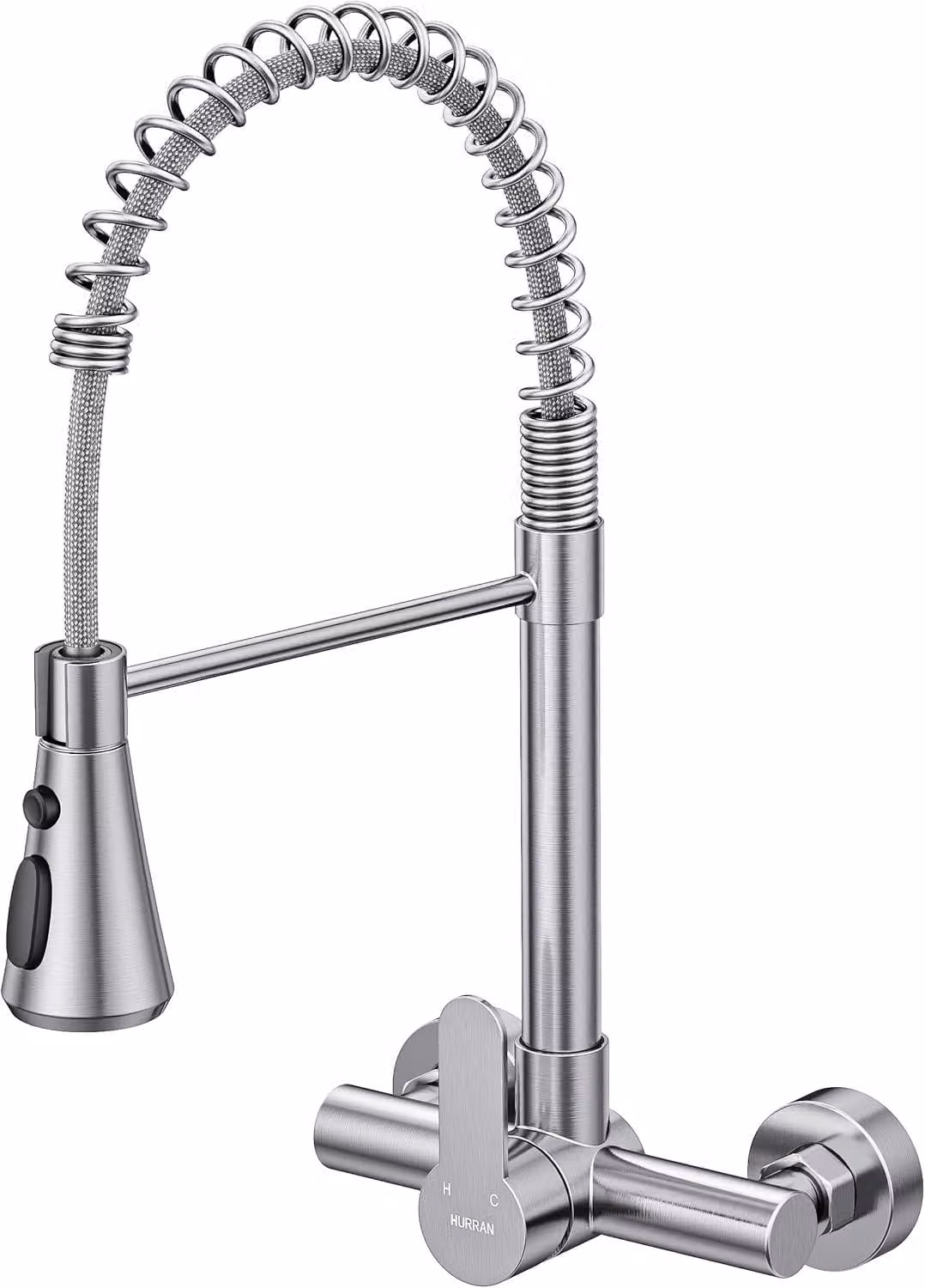 Miscelatore monocomando da parete per cucina, con 3 tipi di getto, rotazione a 360°, in acciaio inossidabile con finitura in nichel spazzolato, flessibile