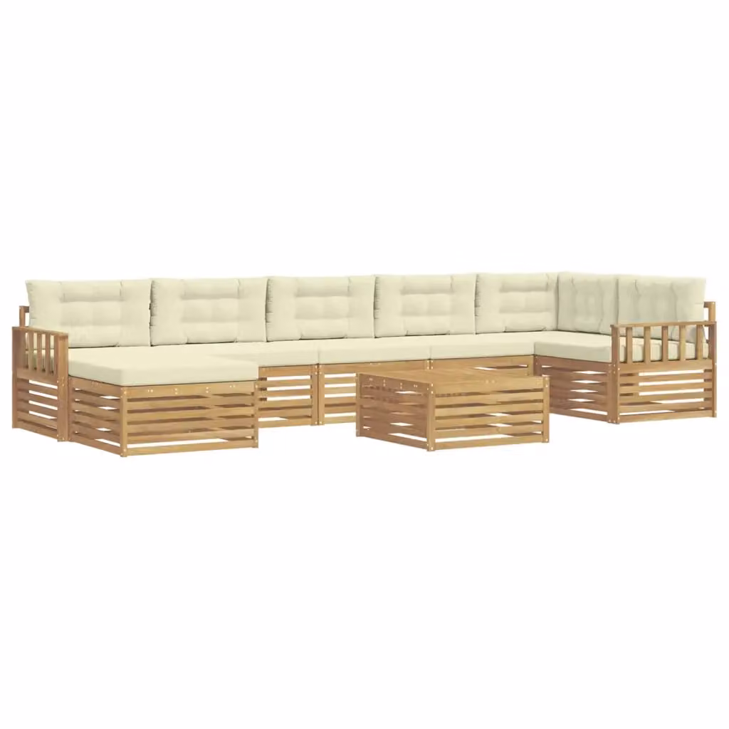 Set di divani da esterno a L vidaXL in legno di acacia marrone e beige con cuscini e tavolino da caffè – 2