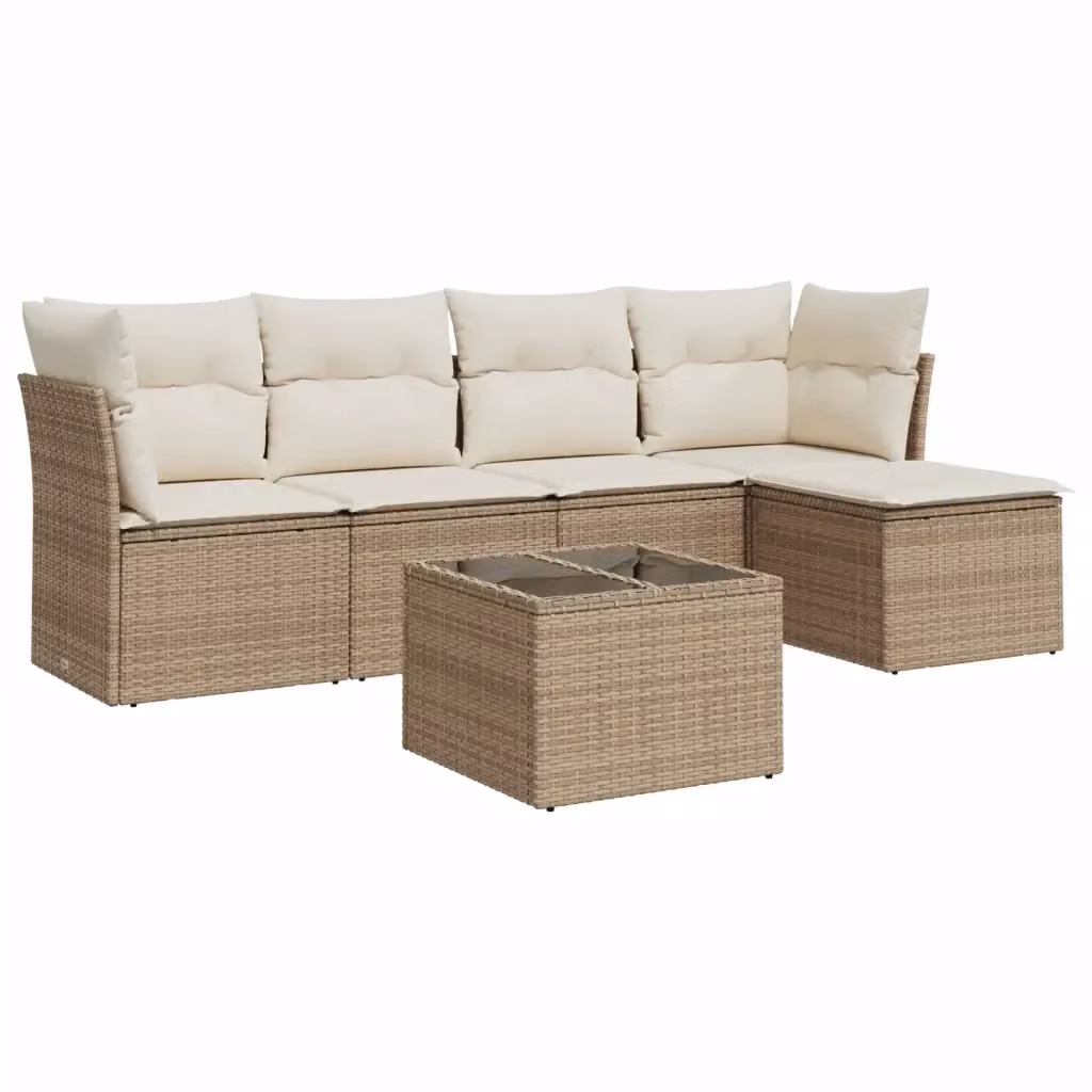 Set Divano da Giardino a L VIDAXL in Polyrattan Beige con 6 Cuscini – 2
