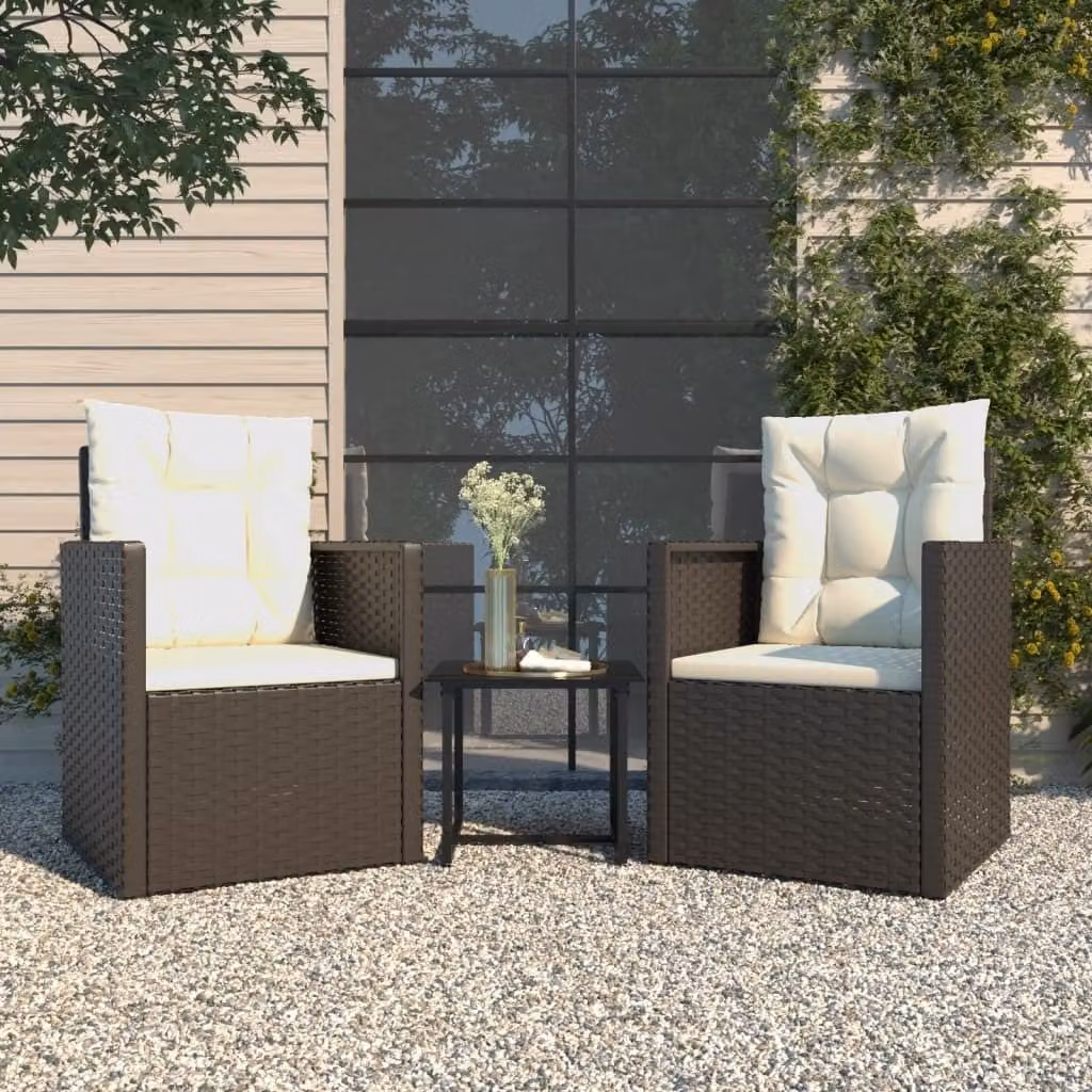 The Living Store Set 3 pezzi da giardino con cuscini in poly rattan nero