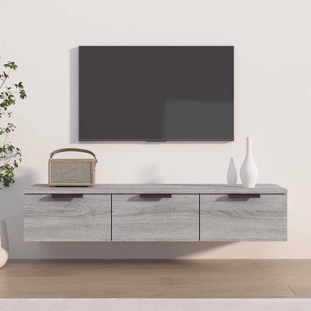 Armadietto a muro moderno vidaXL in legno MDF grigio opaco L 102 cm x P 30 cm x H 20 cm