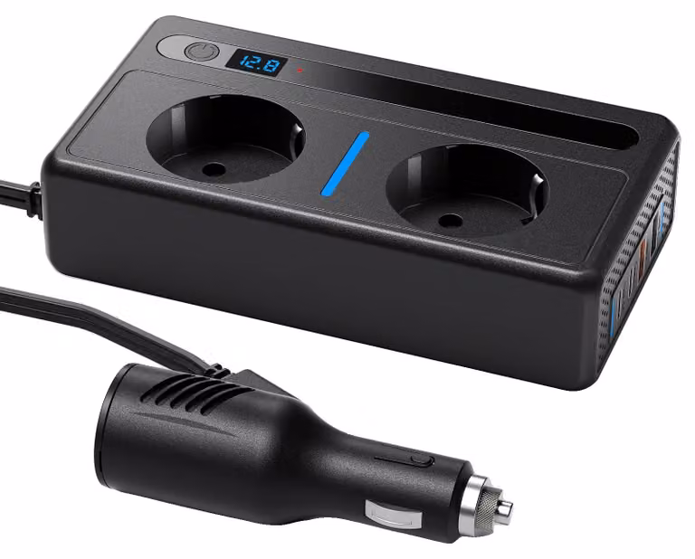 Inverter, ricarica per più dispositivi, monitoraggio della tensione in tempo reale, colore nero