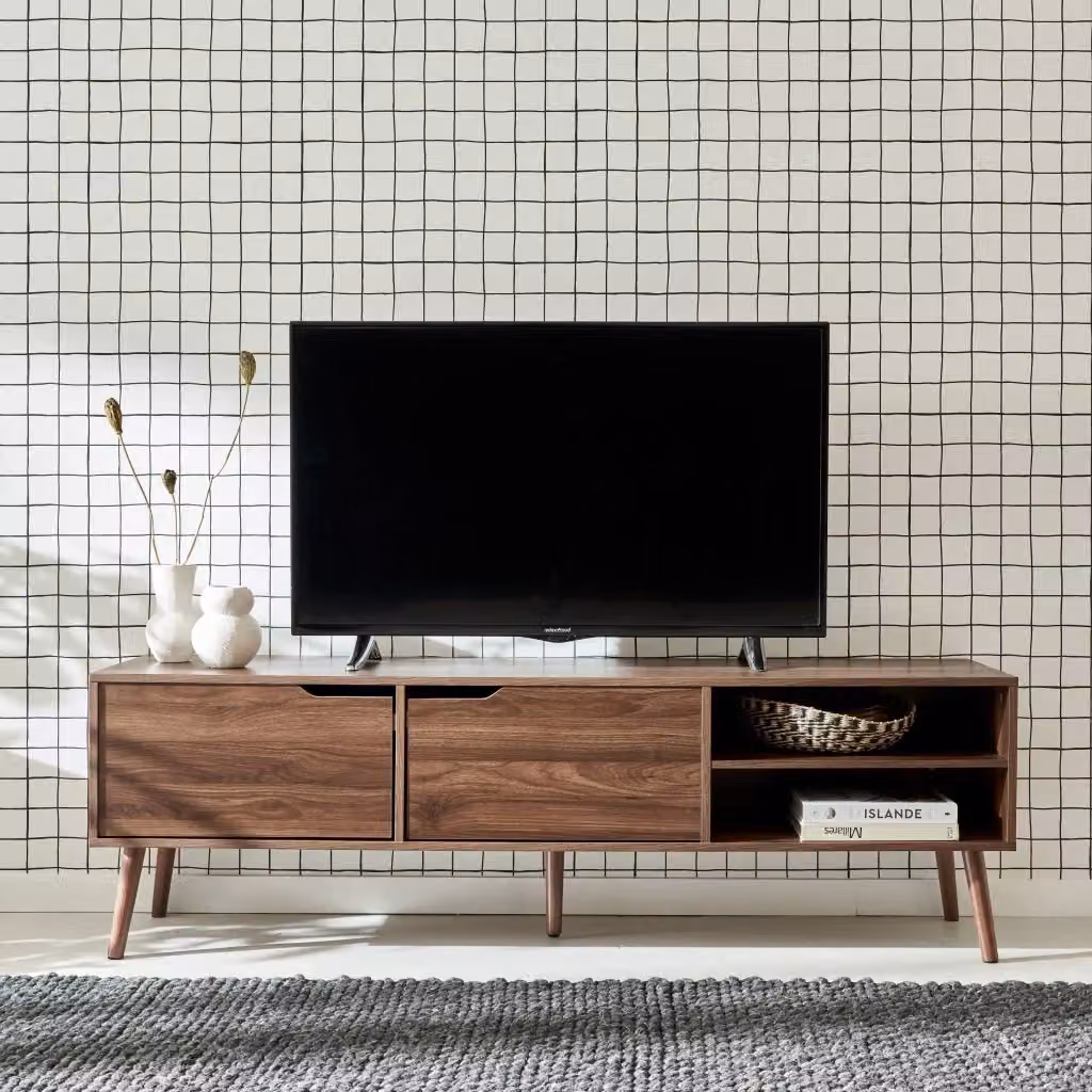 Mobile TV Sweeek in stile scandinavo con 2 ante, effetto legno, colore marrone, L: 160 cm, P: 40 cm, H: 50 cm – 2